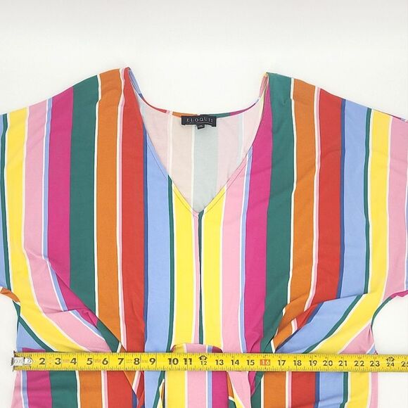 Eloquii Rainbow Wrap Around Dress Size 20 Multicolor Stripes Knee Length V Neck - Picture 6 of 9